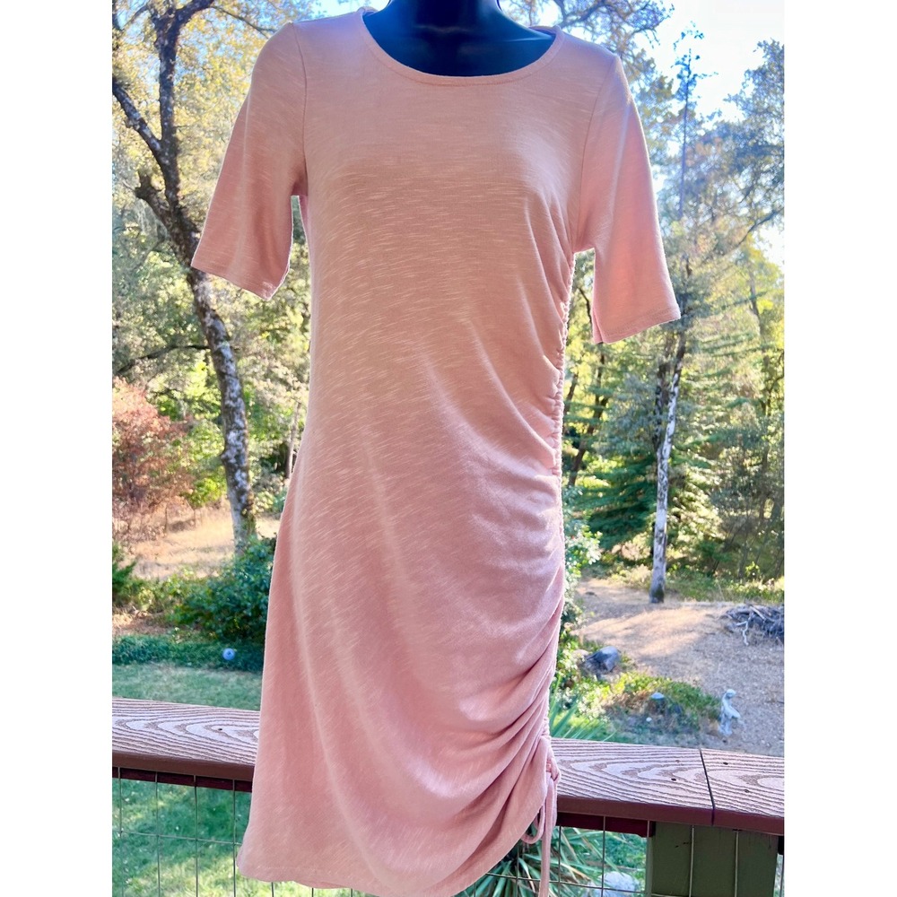River Island Pink Side Ruched Slub Jersey Terry T-Shirt Dress Sz 6 UK 10 704157